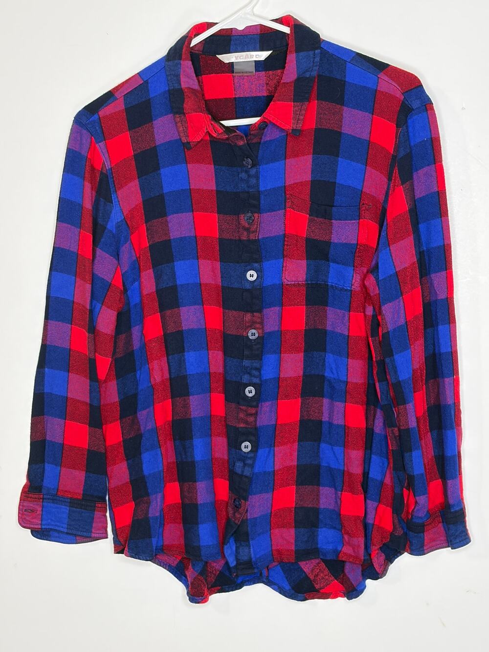 Nygard Red Blue Plaid Button Down Rayon Shirt Women's L